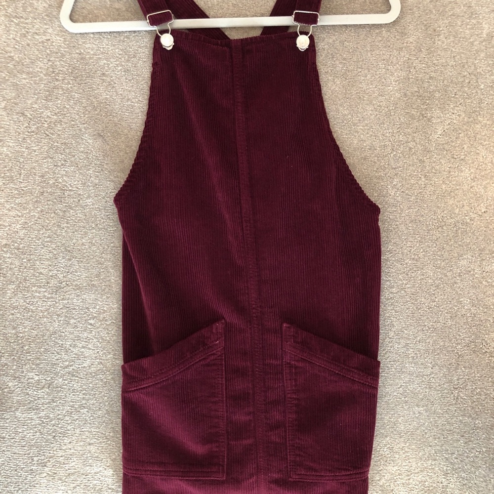 urban outfitters maroon overall dress